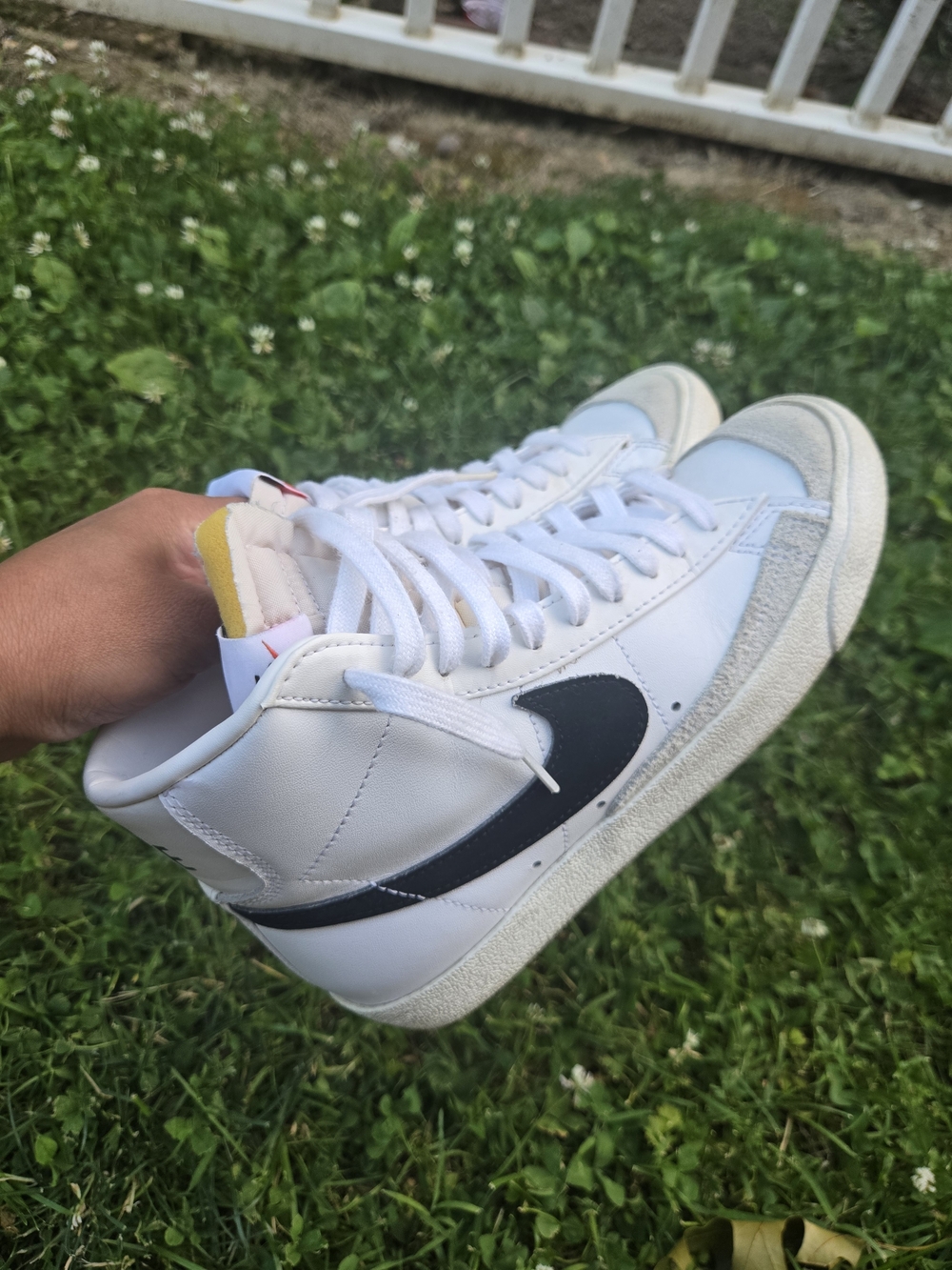 White High-Top Sneakers with Black Swoosh US 6.5